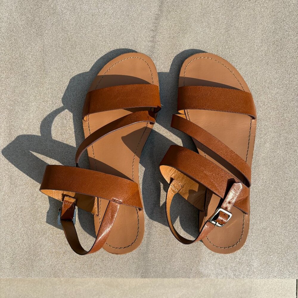 Tan Strappy Flat Sandals